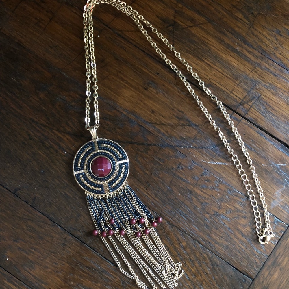 Cute Garnet & Black Long Necklace